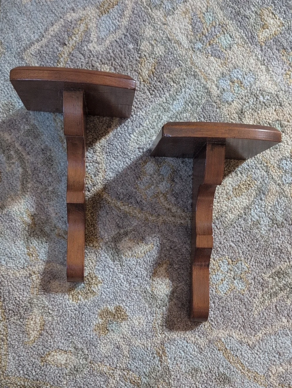 Vintage Wooden Wall Shelf Bracket Pair - Brown